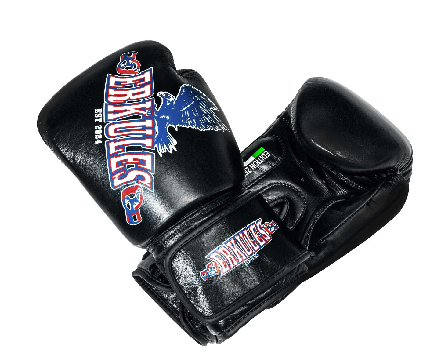 Guantoni boxe professionali Erkules in pelle nera con chiusura velcro
