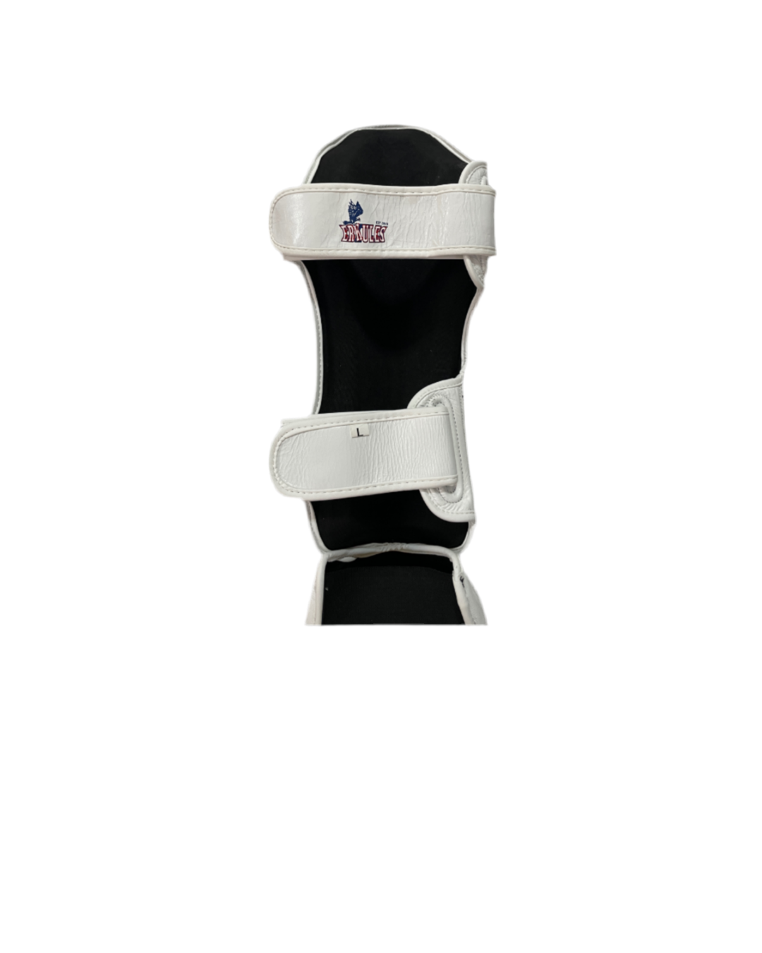Paratibia professionali Erkules in pelle bianca con protezione rinforzata per tibia e collo del piede.