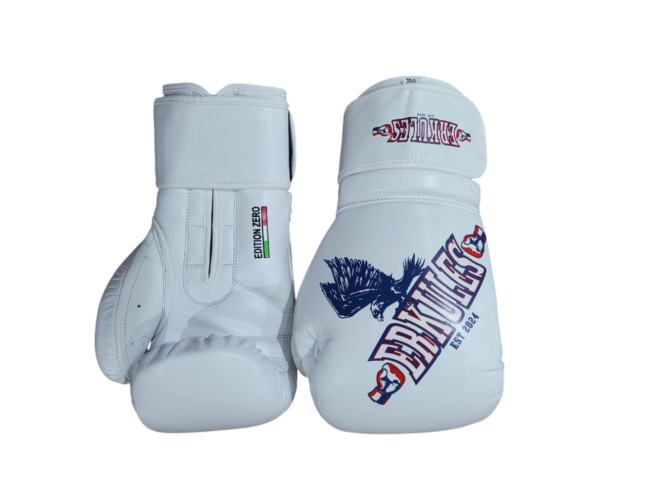 Kit da Combattimento Professionale – Guantoni Edition Zero & Conchiglia – Bianco in Vera Pelle