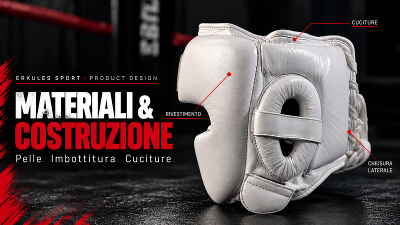 Materiali del caschetto da boxe: pelle, imbottitura e cuciture