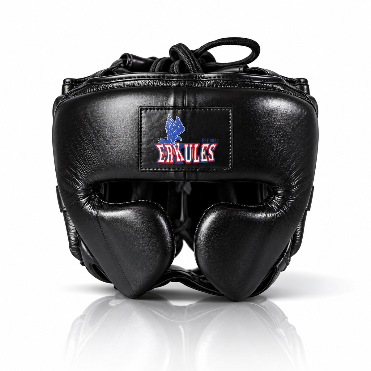 Caschetto da boxe Erkules nero in vera pelle, vista frontale