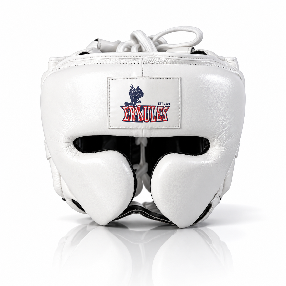 Caschetto da boxe Erkules bianco in vera pelle, vista frontale