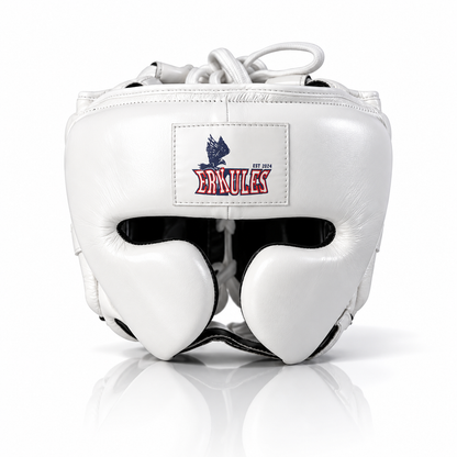 Caschetto da boxe Erkules bianco in vera pelle, vista frontale