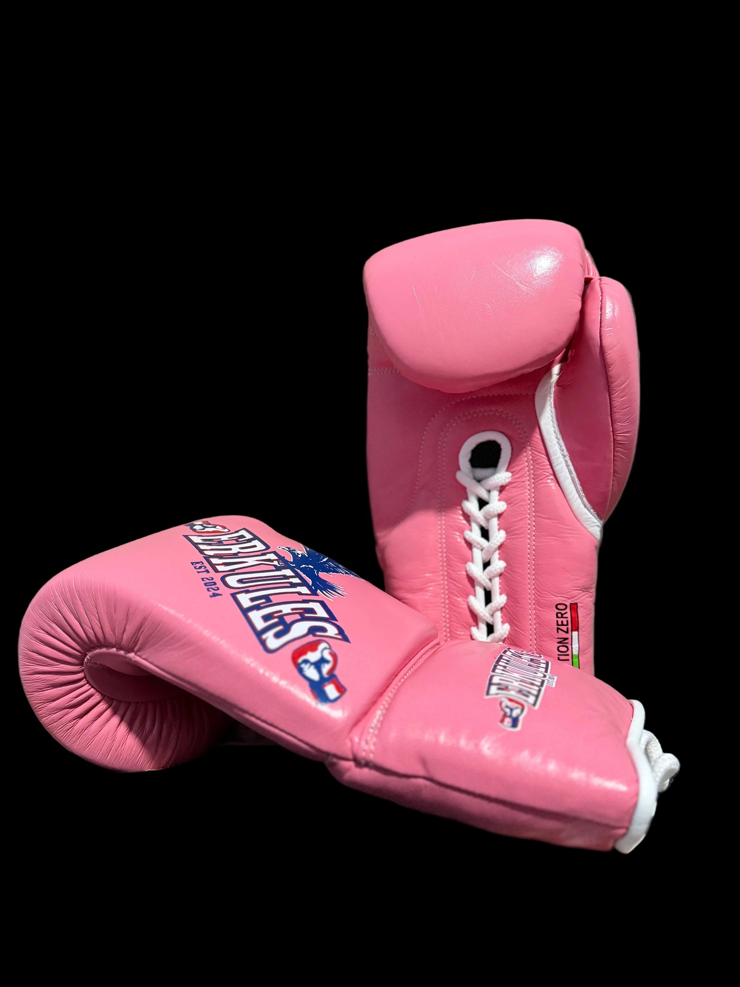 Guantoni da boxe professionali Erkules in pelle rosa con chiusura a lacci