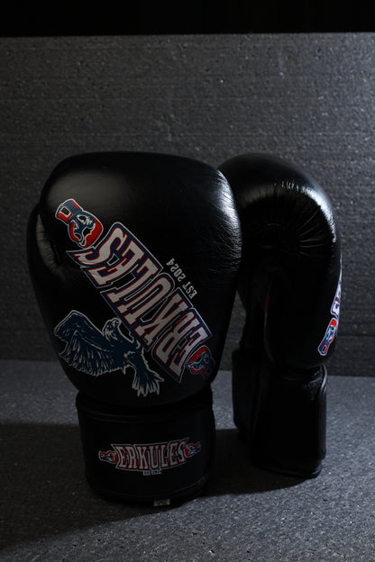 Professionelles Kampfset – Boxhandschuhe Edition Zero & Helm Legion I – Schwarz aus echtem Leder