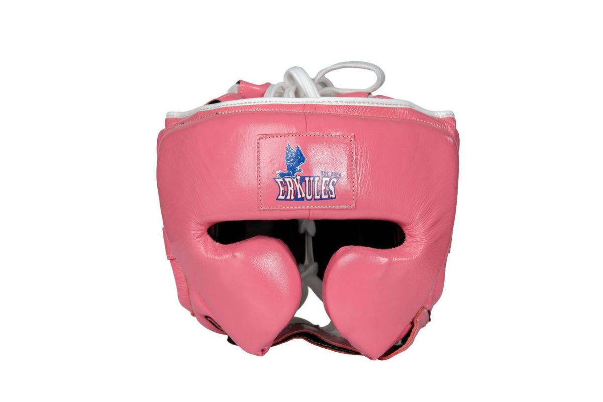 Caschetto da boxe Erkules rosa in vera pelle - vista frontale