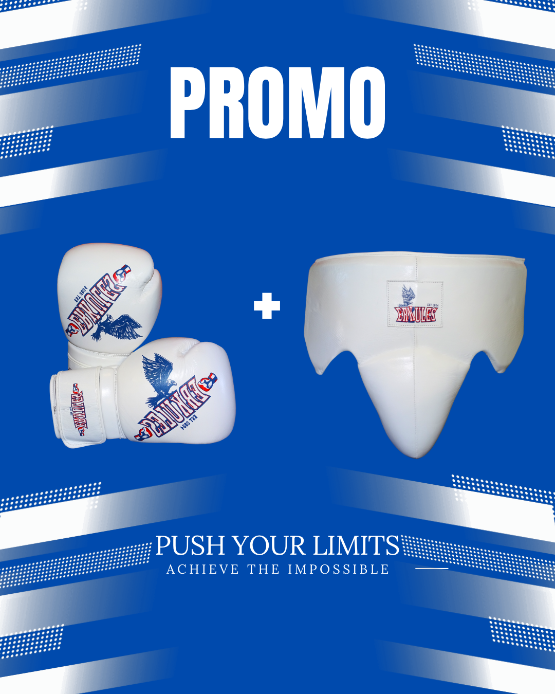 Kit Bundle Erkules: Guantoni da boxe professionali bianchi con lacci e conchiglia protettiva coordinata.