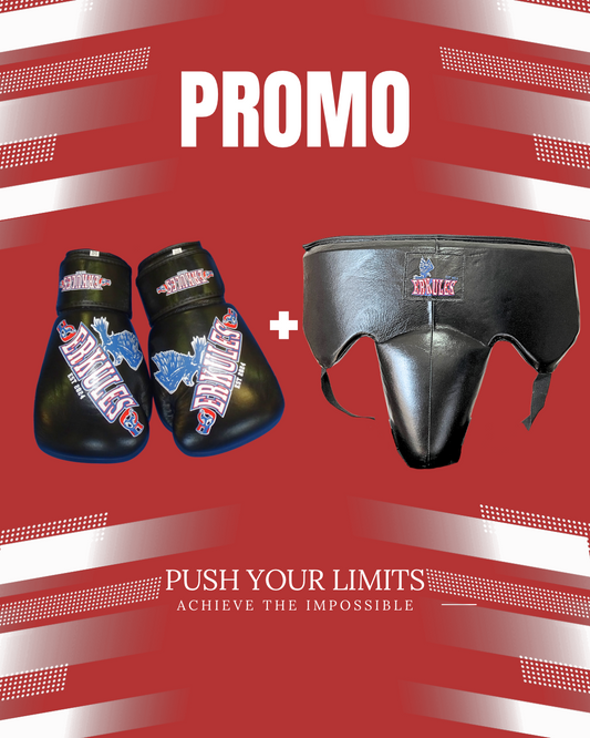 Kit Bundle Erkules: Guantoni da boxe professionali con lacci e conchiglia protettiva coordinata colore nero.