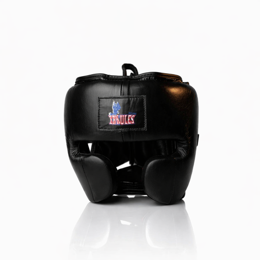 Black Genuine Leather Boxing Helmet